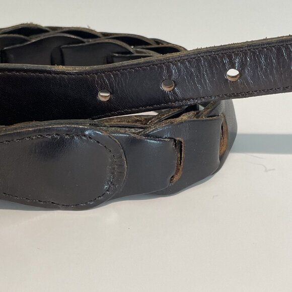 Vintage 80s RITZ Loop Link Belt Women's Medium Dark Brown Leather Covered Buckle - Picture 3 of 11